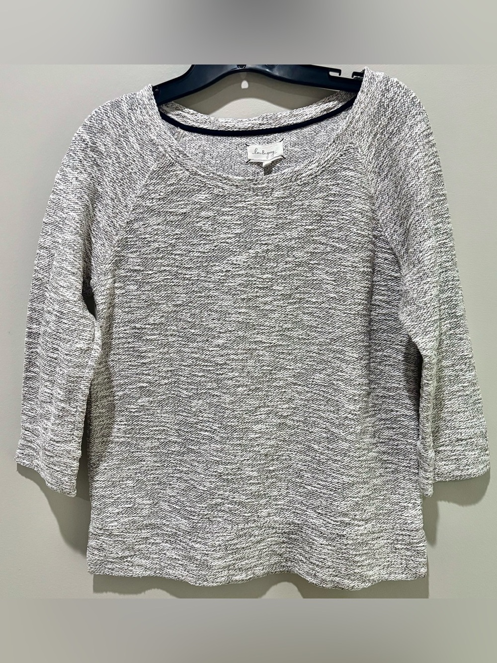 Lou & Grey Small Marled Knit Sweater Gray Ivory Metallic Thread 3/4 Sleeve